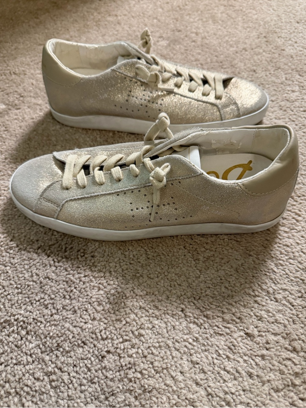 Sam Edelman Women's Aubrie Sneakers shimmering gold leather Size 7.5